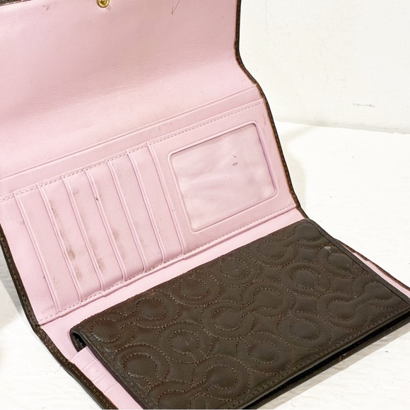 Coach Julia Oh Snap Back Patent Brown Wallet Checkbook Multi Card Slot - Picture 3 of 7